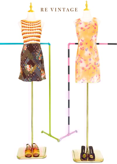 粉橘色の桃紅小花夏日洋裝2