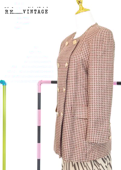 酒紅藕色雙排釦愛心格紋西裝外套3