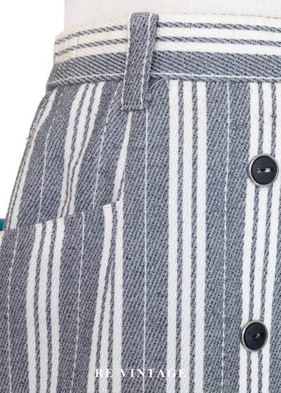 摩登序曲 - 奶油灰粗細條紋排扣直筒裙（25"）5