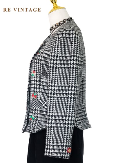 紅釦千鳥格刺繡西裝外套8