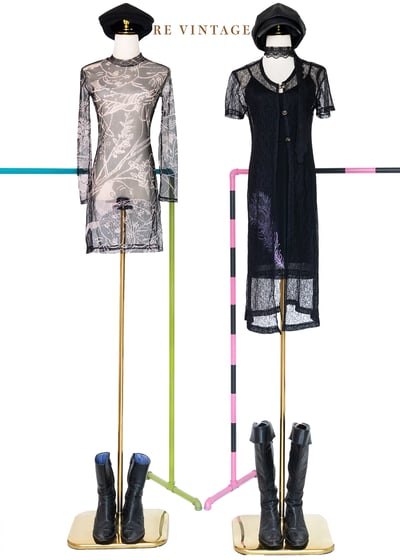 粉紅佳人與花朵黑色透膚洋裝2