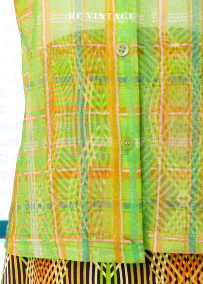 蜂蜜檸檬綠格紋網紗短袖上衣4