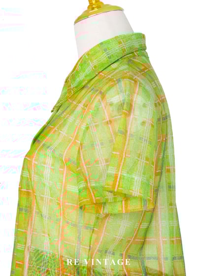 蜂蜜檸檬綠格紋網紗短袖上衣9