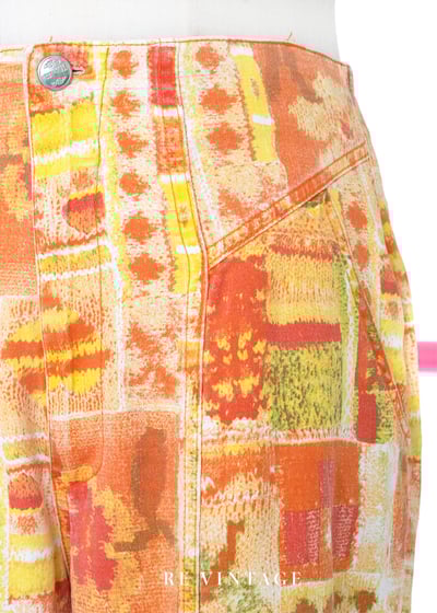 太陽橘花臂拼圖高腰小腳褲（27"）5