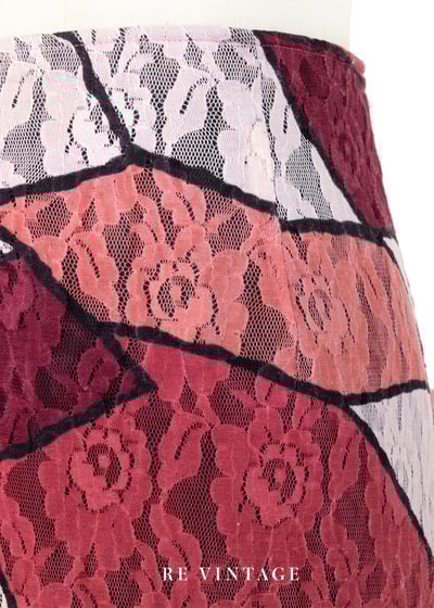 蕾絲粉紅色階幾何拼塊長裙（28"）5