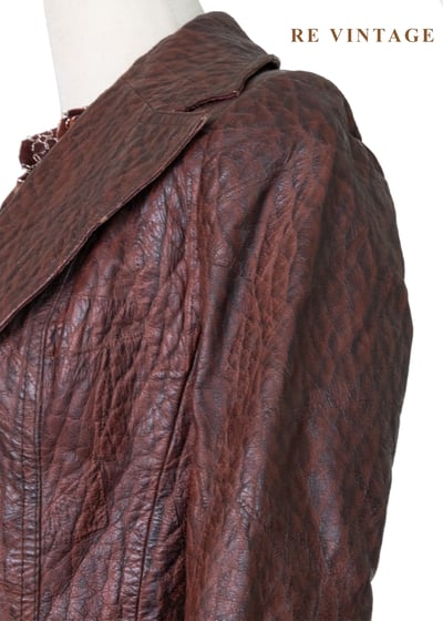 西部獵人 - 酒紅龜裂壓紋皮革外套11