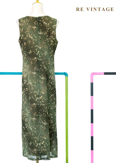 暮色森林復古苔蘚綠無袖長洋裝10