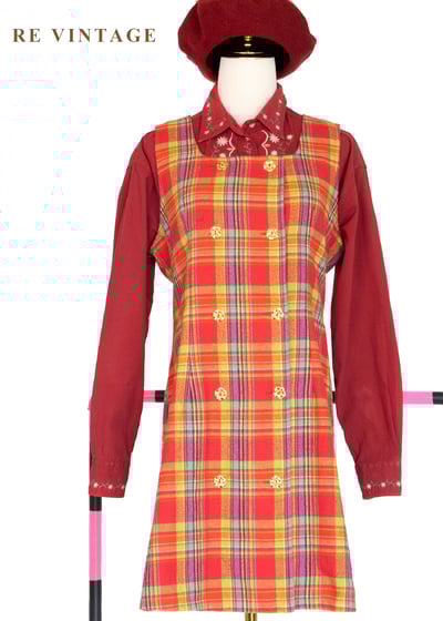 秋冬質感單品 - 甜美紅格紋迷你洋裝1