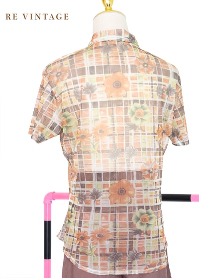 格子裡の可愛小花網紗上衣9