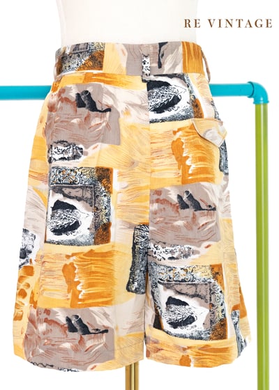 鵝黃色の方塊圖騰短褲（27"）6