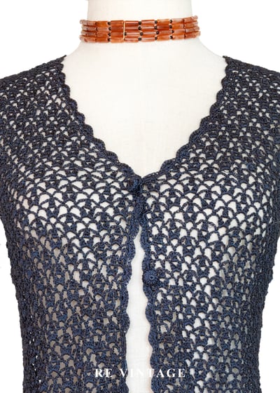藍橘光澤鉤花編織背心3