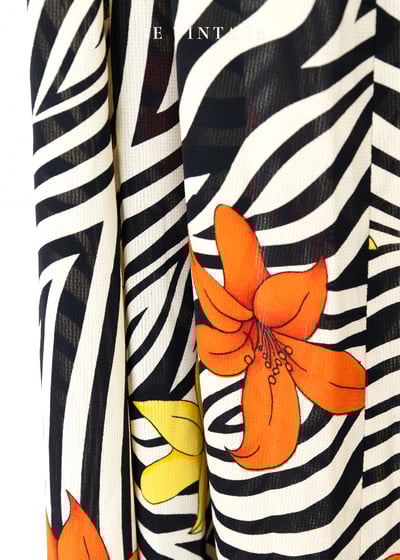 粉黃斑馬花朵洋流長洋裝13