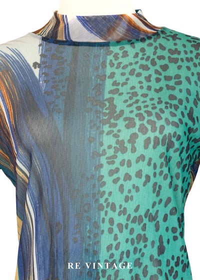 孔雀藍雜訊抽象藝術上衣3