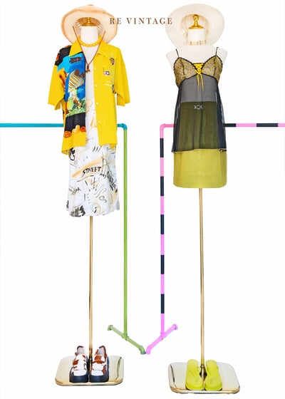 春天奶黃色手繪圖騰及膝裙（24-28"）2