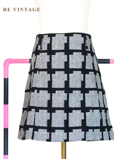 錯視階梯格紋毛呢短裙（28"）1