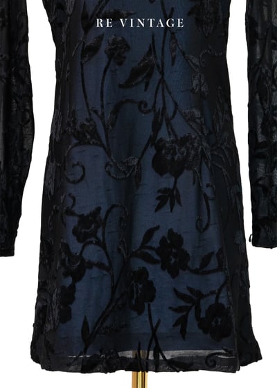 藍色黑花夢語旗袍領迷你洋裝4