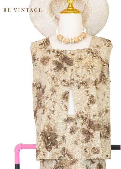 套裝背心 - 棕影花語舊夢背心1