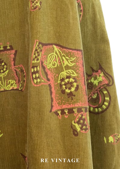 芥末綠苔童話花朵燈芯絨圓裙（26"）6