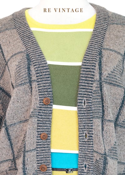 淺棕綠方格紋針織毛衣外套6