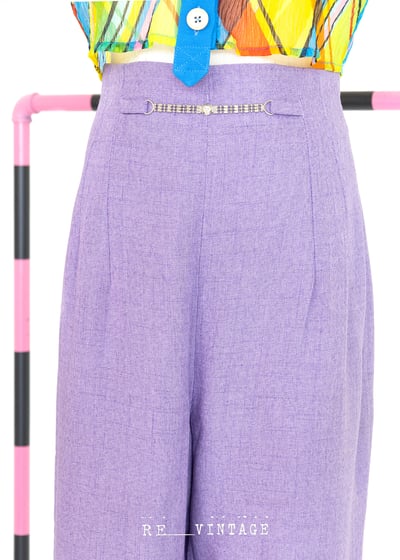 馬卡龍粉紫色高腰西裝褲4
