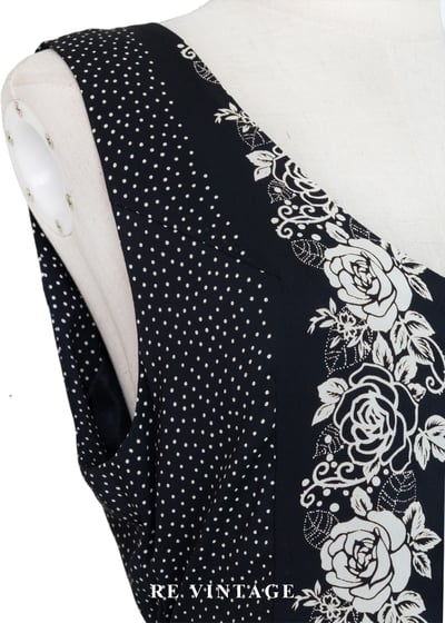 繁花盛引波點拼接黑白系長洋裝5