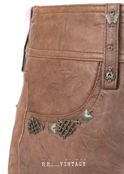 摩卡棕復古金屬飾品直筒皮褲10