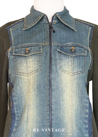 Casual 墨綠拼接單寧外套3