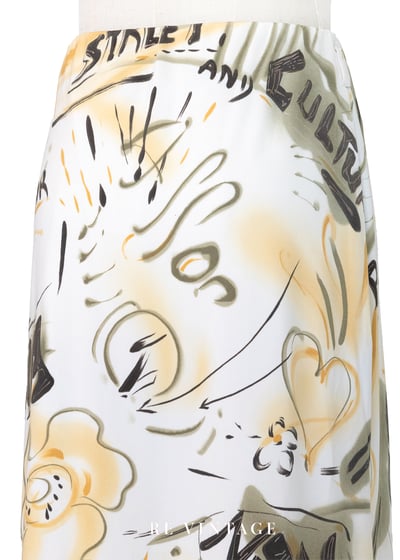 春天奶黃色手繪圖騰及膝裙（24-28"）8