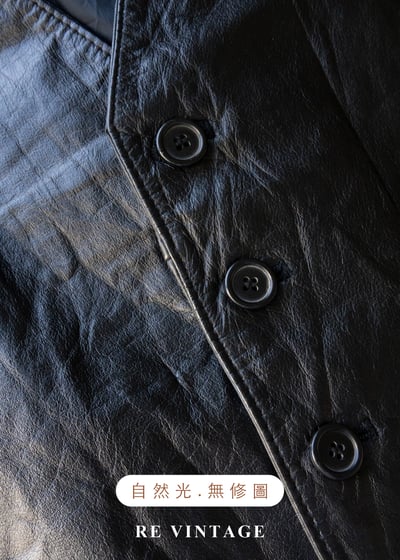 韓國製 - 牛皮黑皮革簡約背心13