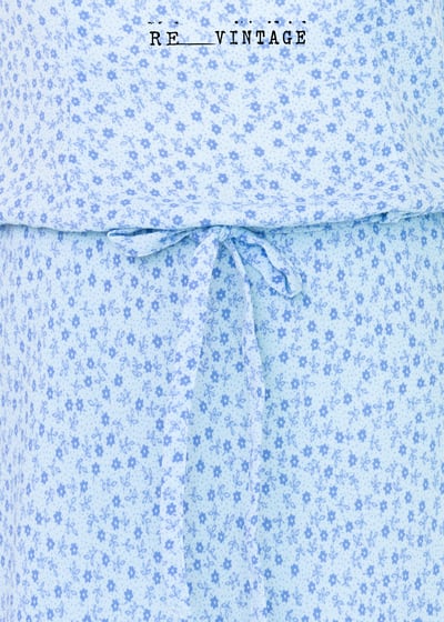 義大利製 - Sisley 水藍色小花長洋裝9