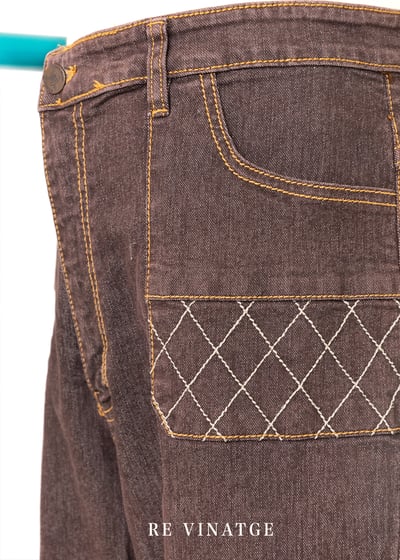 紅棕色漂亮網狀壓線牛仔長褲（30"）11