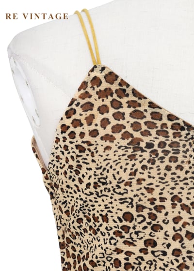 金黃豹紋蕾絲滾邊細肩帶洋裝14