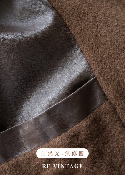 木桃色皮革拼接毛呢長版背心12