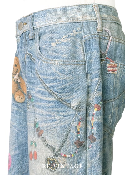 趣味擬真吊飾印花水洗高腰寬版褲（26"）8