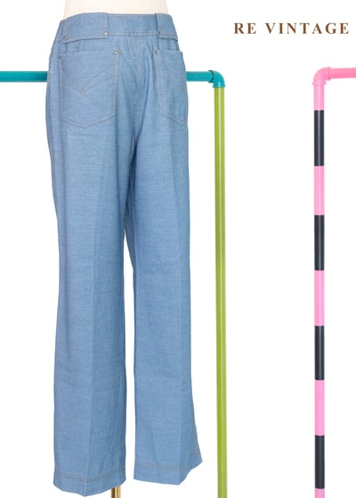 香港製 - 裁縫師的草稿幾何車線單寧長褲（28"）10