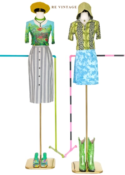 摩登序曲 - 奶油灰粗細條紋排扣直筒裙（25"）2