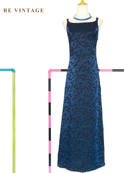 藤蔓藍光銀河優雅細肩帶長洋裝1