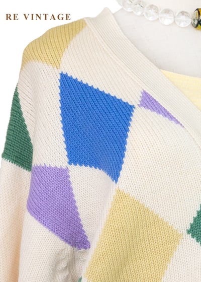 日本製 - 彩虹糖奶油大菱格針織外套5
