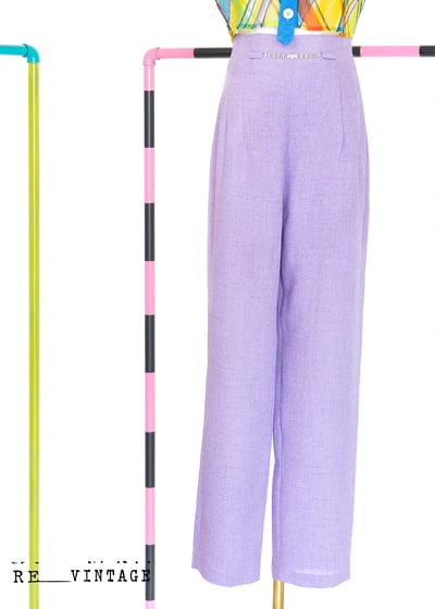馬卡龍粉紫色高腰西裝褲2