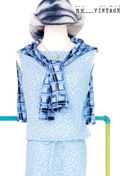 義大利製 - Sisley 水藍色小花長洋裝14