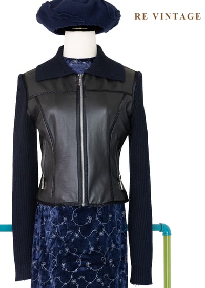 午夜拼接率性針織皮革外套7