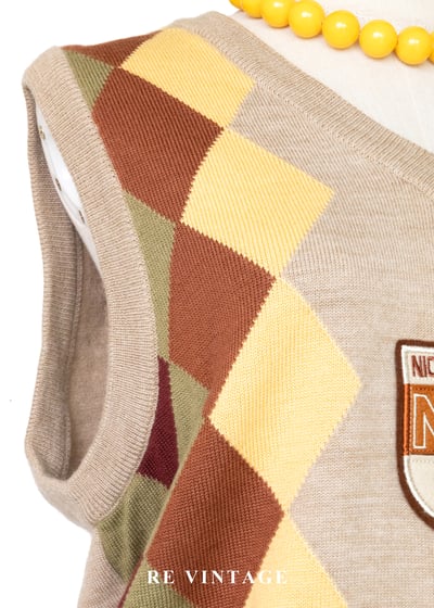 暖色系四色菱格紋針織背心5