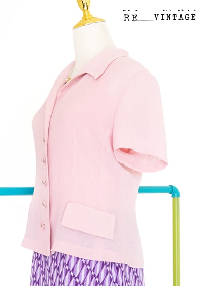 甜粉色麻質感短袖襯衫6