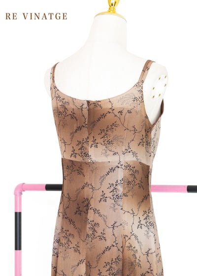 Brown color smudging 小花樹枝細肩帶洋裝13