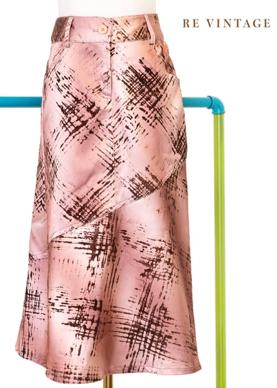 光澤粉深褐色筆刷感中長裙（26"）1