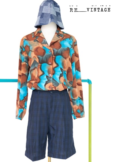 深藍色線條高腰西裝短褲（26"）4