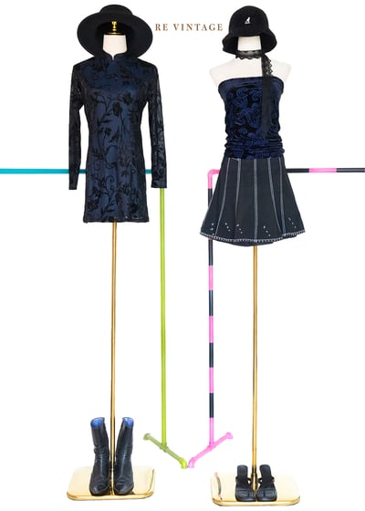 藍色黑花夢語旗袍領迷你洋裝2