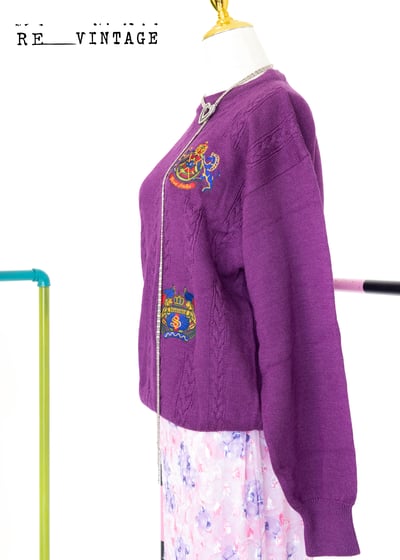 紫紅色皇宮圖騰100％針織毛衣5