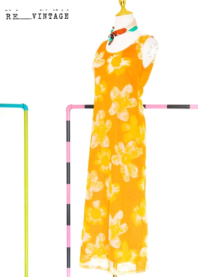 亮橘色大黃花網紗長洋裝6