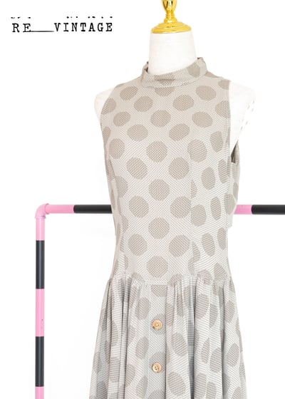 小點點大點點棕灰色長洋裝1